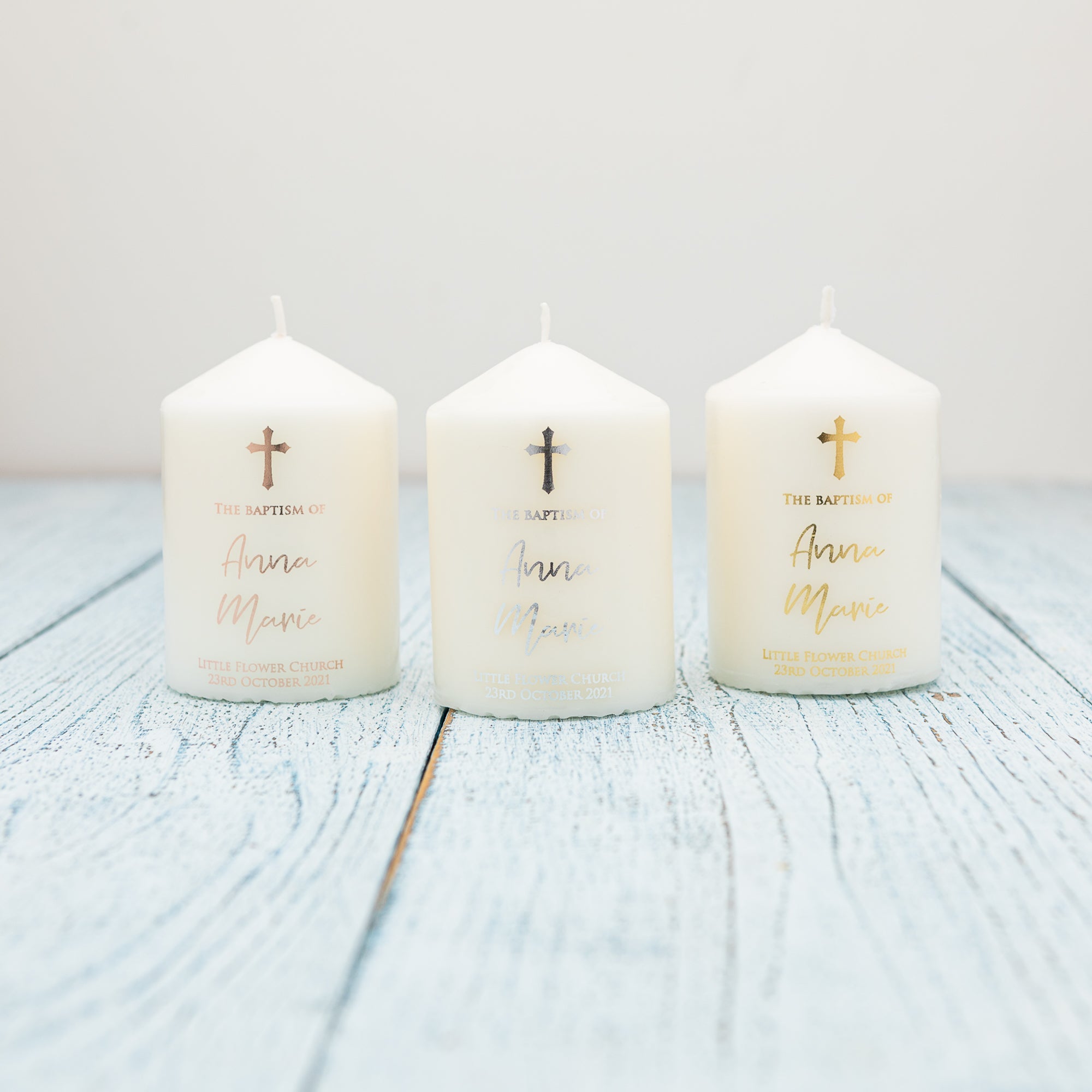Personalised Baptism Candle – Premium Foil Finish Keepsake - Personalised Candle - Younique Gifts Melbourne