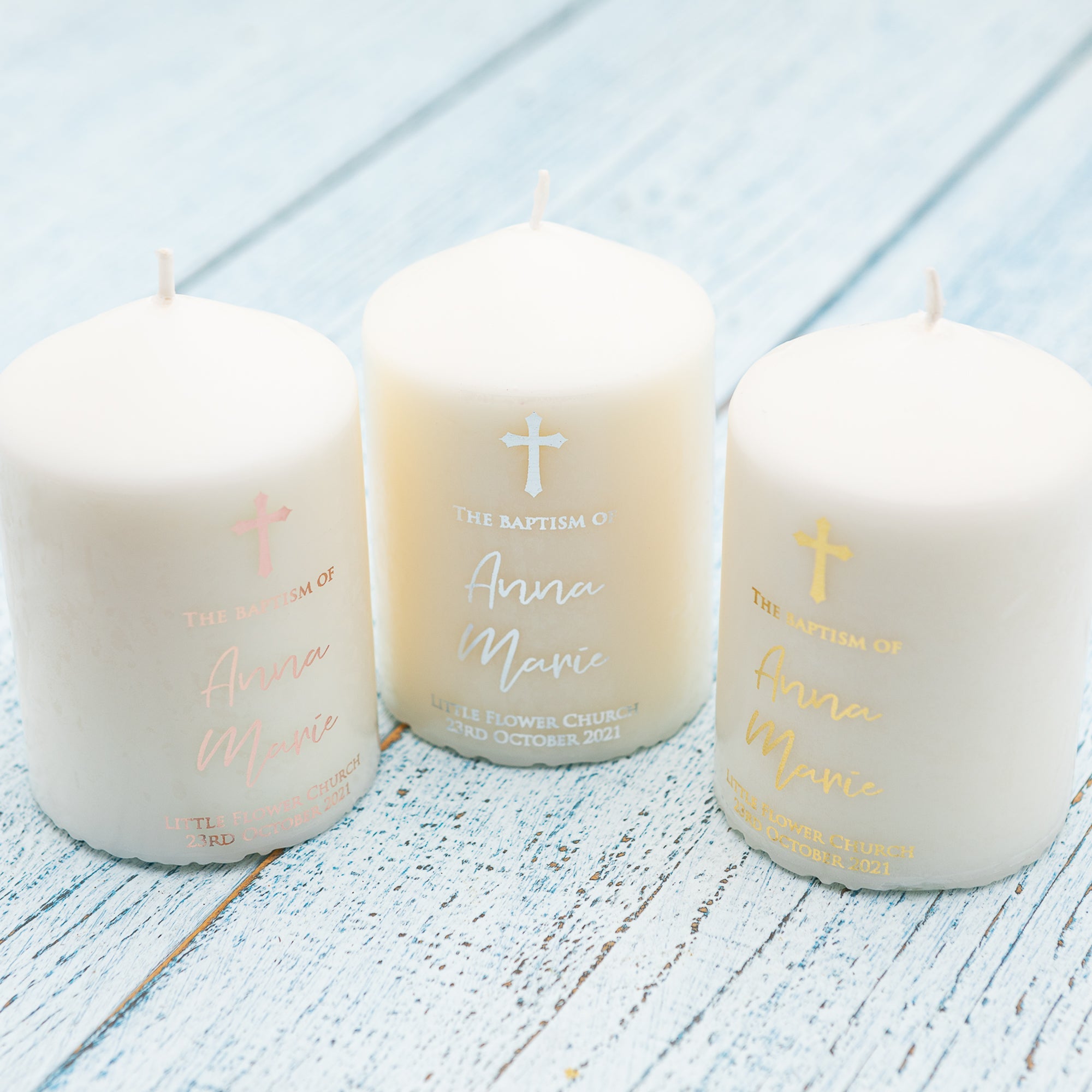 Personalised Baptism Candle – Premium Foil Finish Keepsake - Personalised Candle - Younique Gifts Melbourne