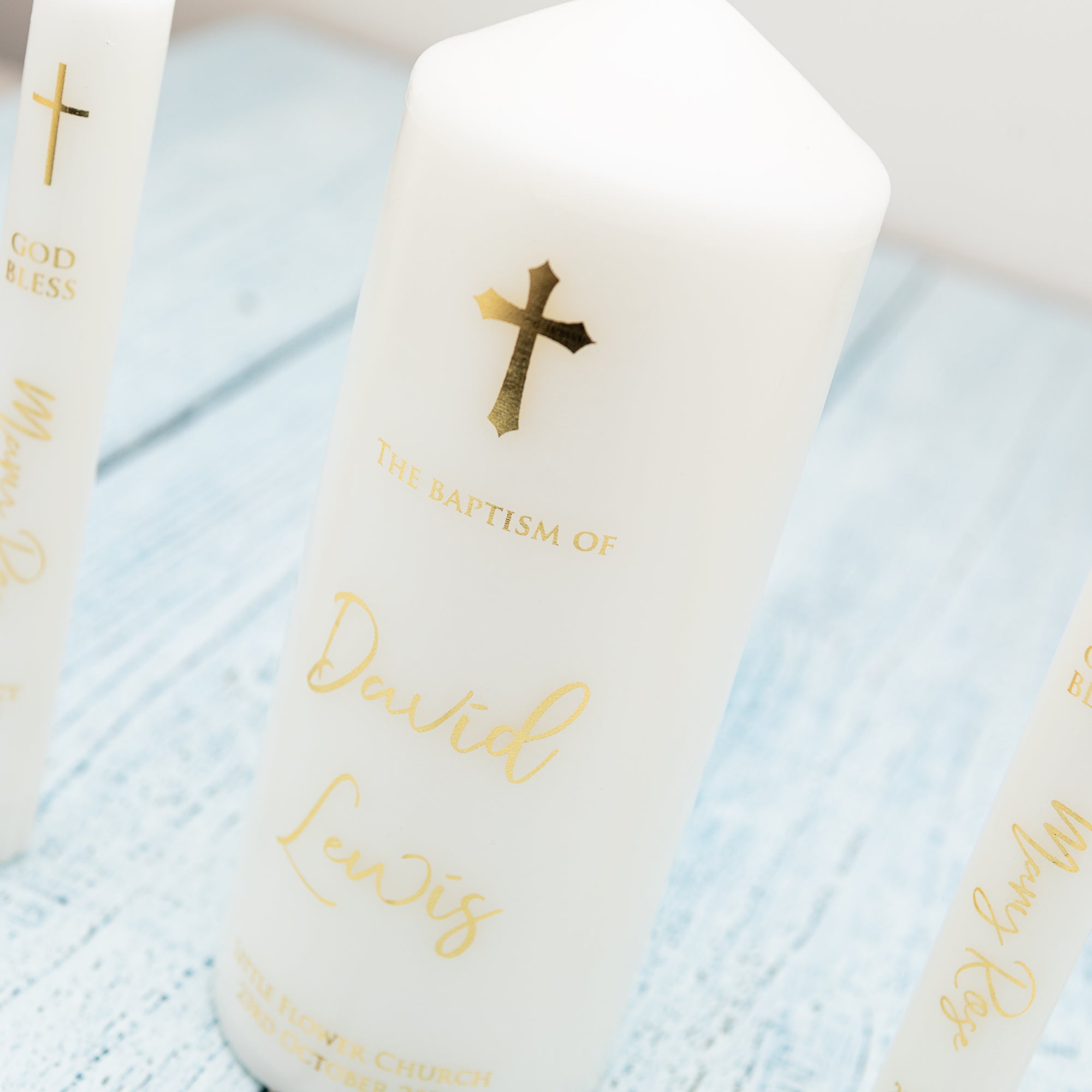 Personalised Baptism Candle – Premium Foil Finish Keepsake - Personalised Candle - Younique Gifts Melbourne