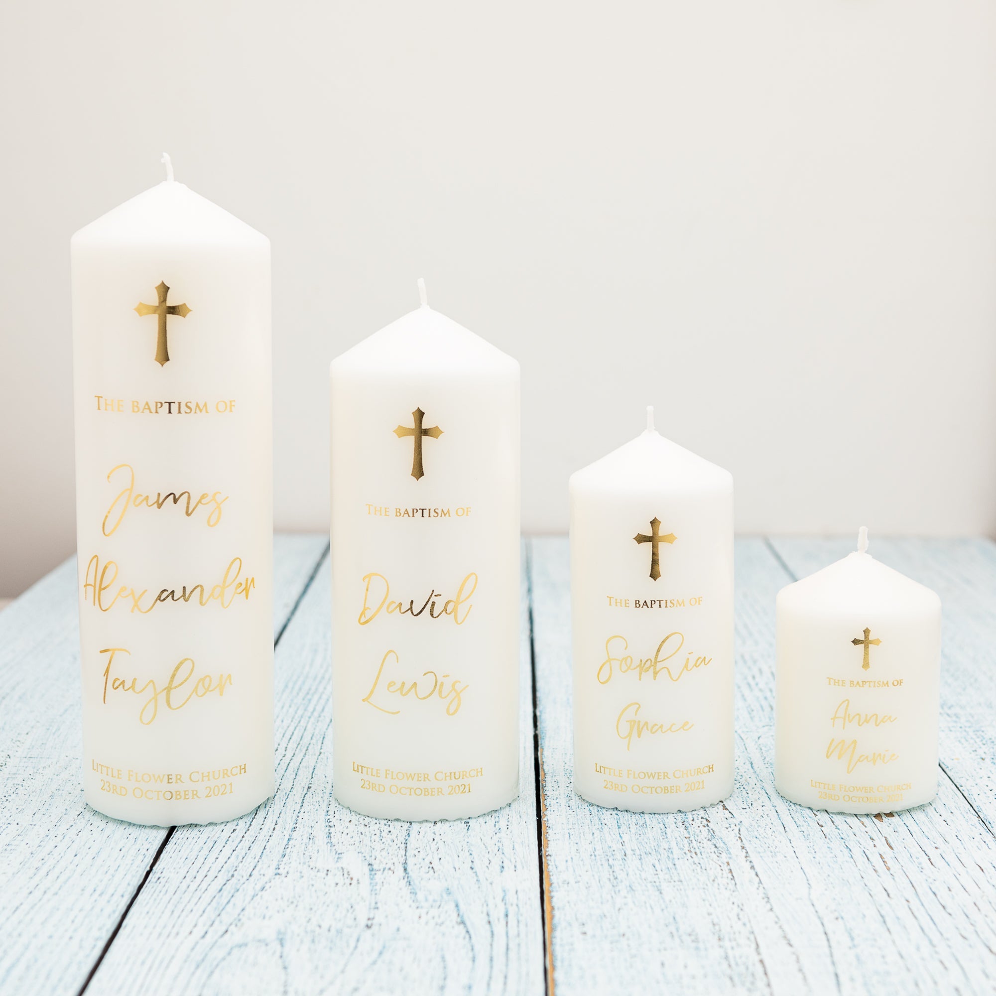 Personalised Baptism Candle – Premium Foil Finish Keepsake - Personalised Candle - Younique Gifts Melbourne