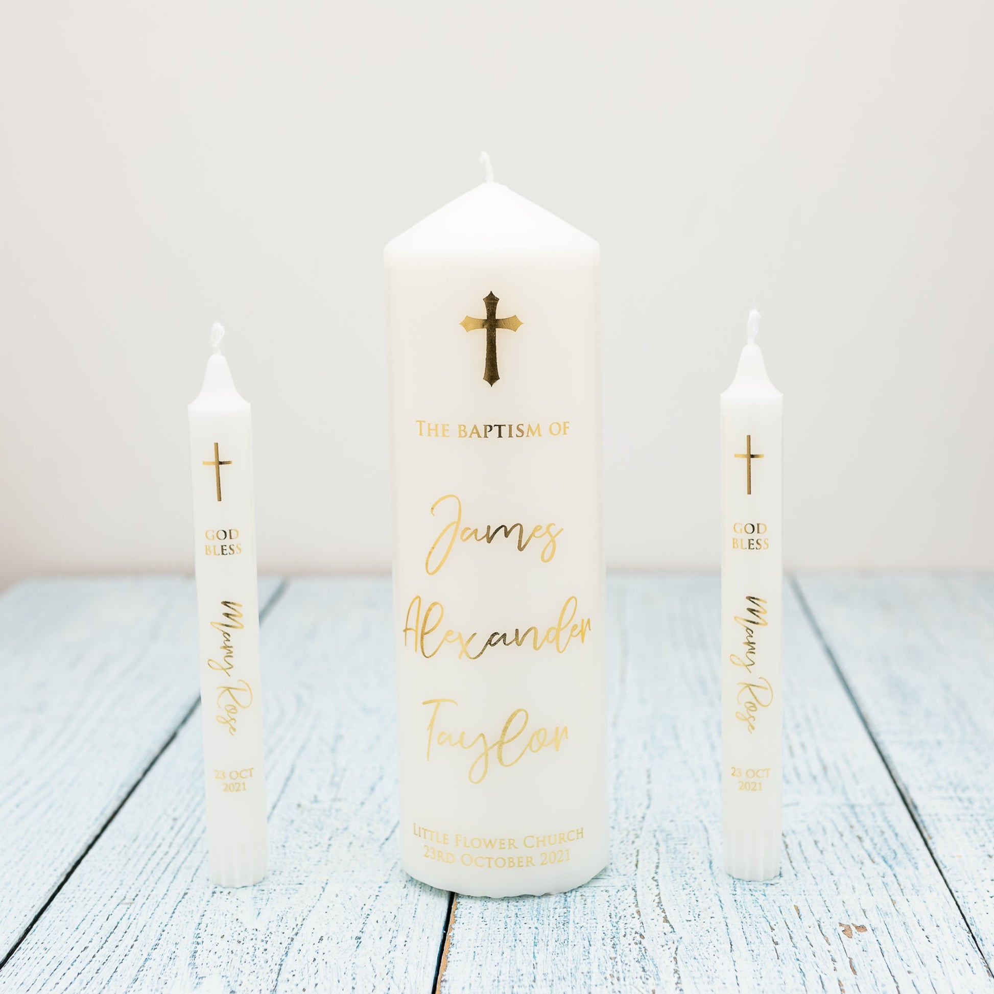 Personalised Baptism Candle – Premium Foil Finish Keepsake - Personalised Candle - Younique Gifts Melbourne