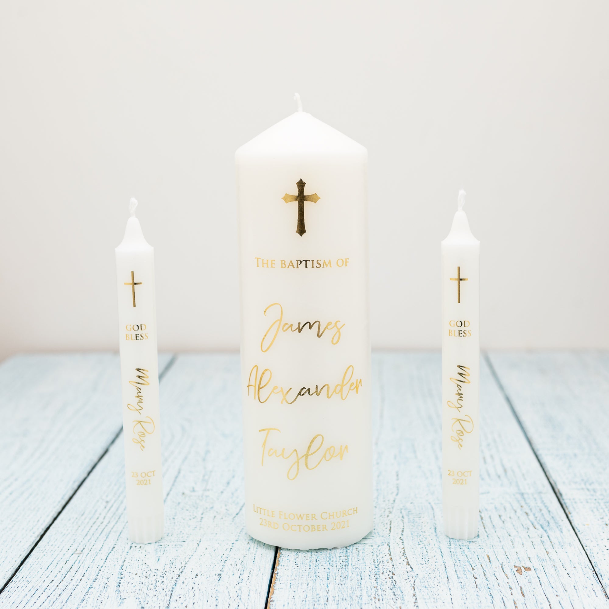 Personalised Baptism Candle – Premium Foil Finish Keepsake - Personalised Candle - Younique Gifts Melbourne