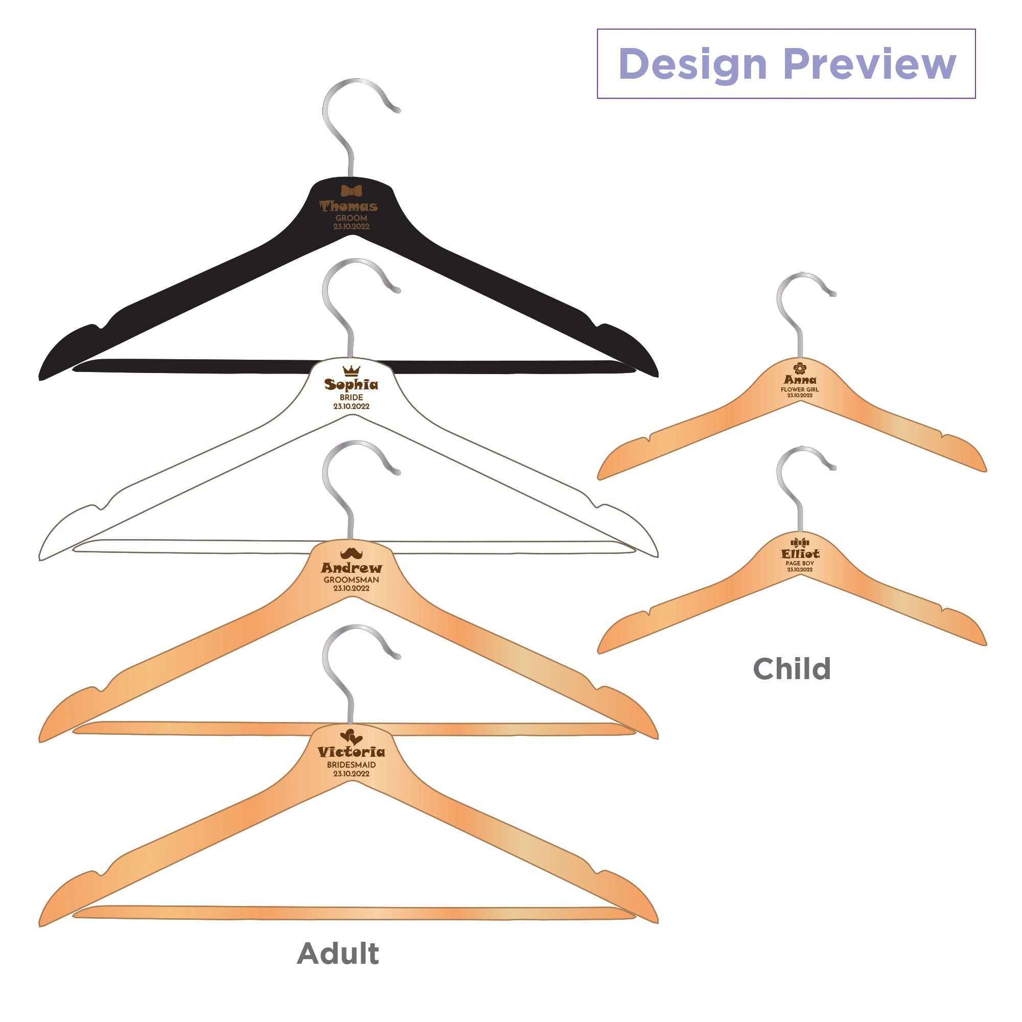 Personalised Coat Hanger, Bridesmaid Dress Hanger, Wedding Dress Hanger - Personalised - Younique Gifts Melbourne