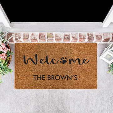 Personalised Family Name Doormat with Dog Paw [Brown] - Personalised - Younique Gifts Melbourne