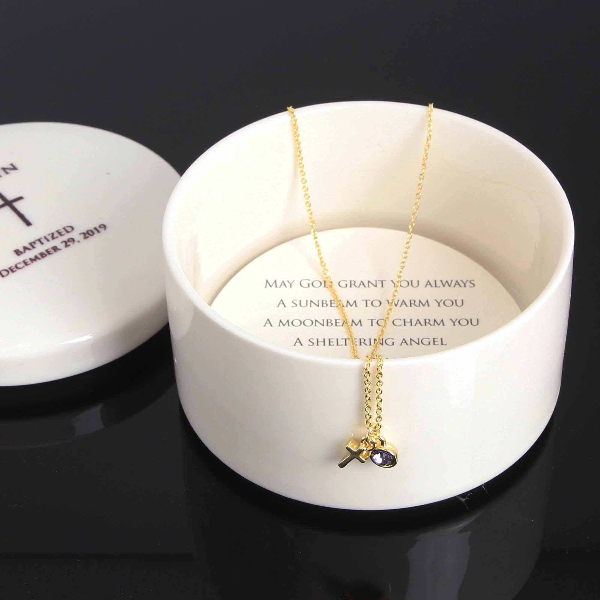 Personalised Round Keepsake box - Christening Baptism First Communion Confirmation day Jewellery box - Personalised Jewellery Box - Younique Gifts Melbourne
