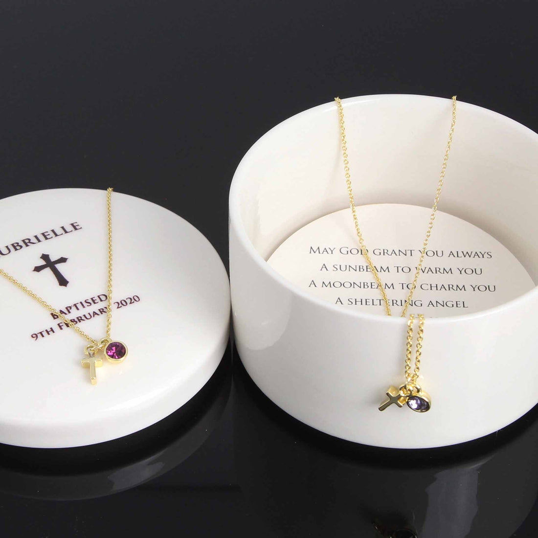 Personalised Round Keepsake box - Christening Baptism First Communion Confirmation day Jewellery box - Personalised Jewellery Box - Younique Gifts Melbourne