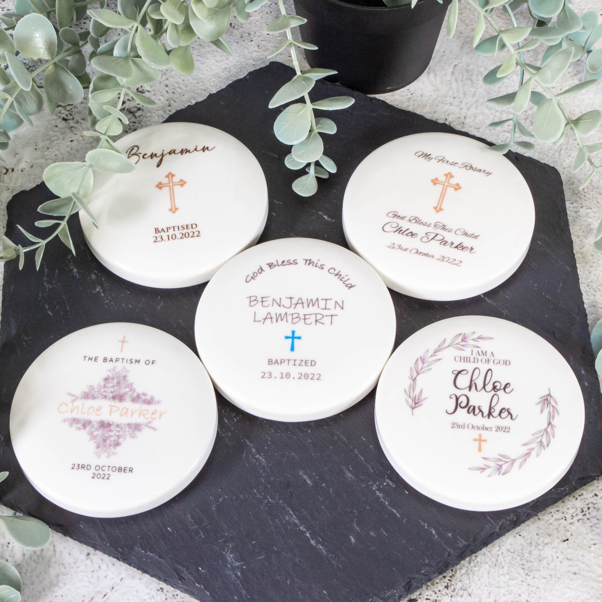 Personalised Round Keepsake box - Christening Gift, Baptism Gift, First Communion Gift, Confirmation day Gift. Jewelry box, Cross Necklace - Personalised Jewellery Box - Younique Gifts Melbourne
