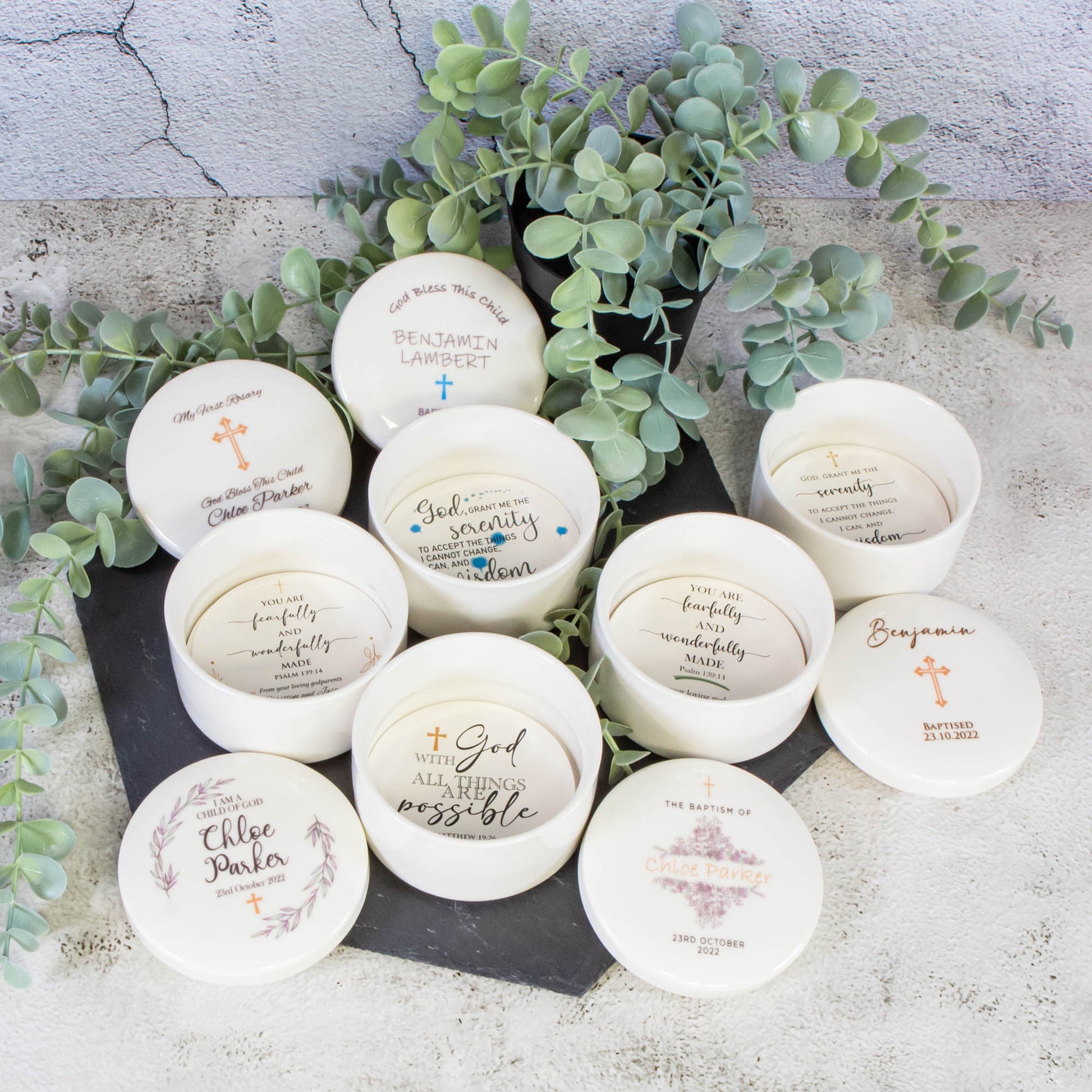 Personalised Round Keepsake box - Christening Gift, Baptism Gift, First Communion Gift, Confirmation day Gift. Jewelry box, Cross Necklace - Personalised Jewellery Box - Younique Gifts Melbourne