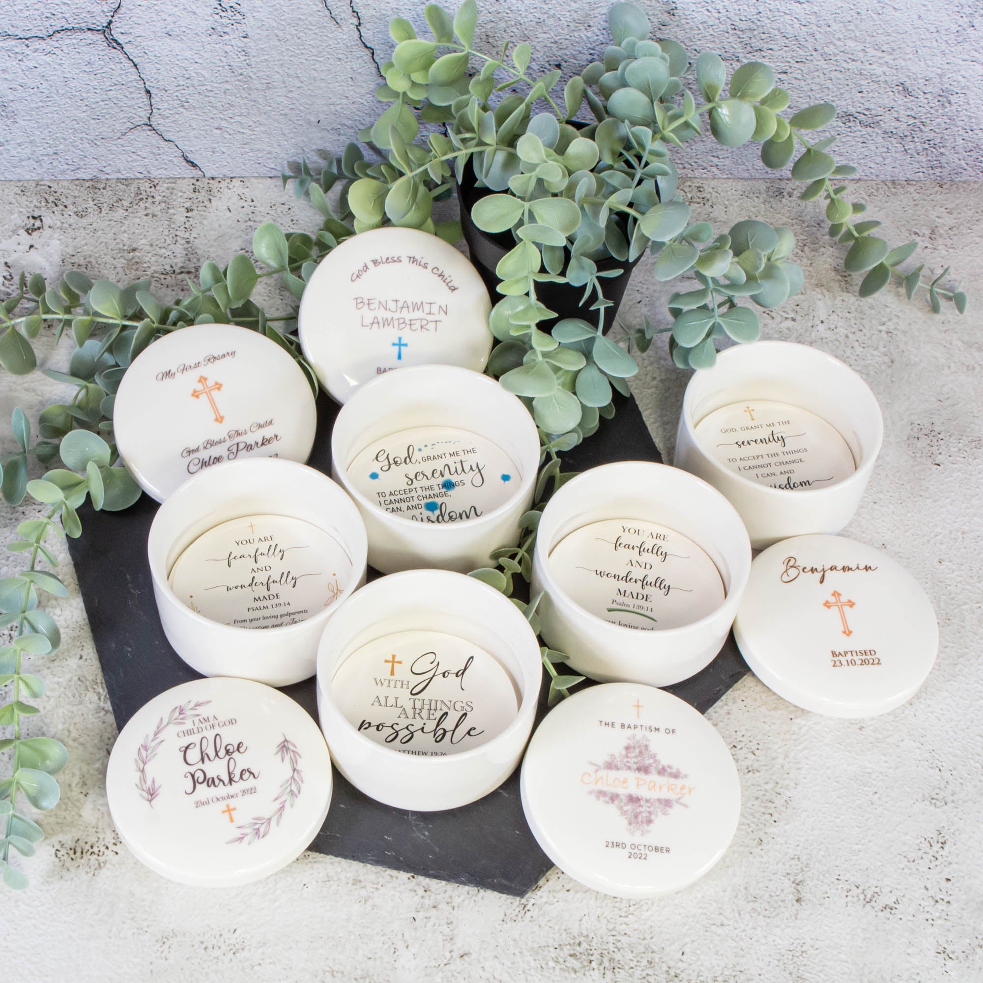 Personalised Round Keepsake box - Christening Gift, Baptism Gift, First Communion Gift, Confirmation day Gift. Jewelry box, Cross Necklace - Personalised Jewellery Box - Younique Gifts Melbourne