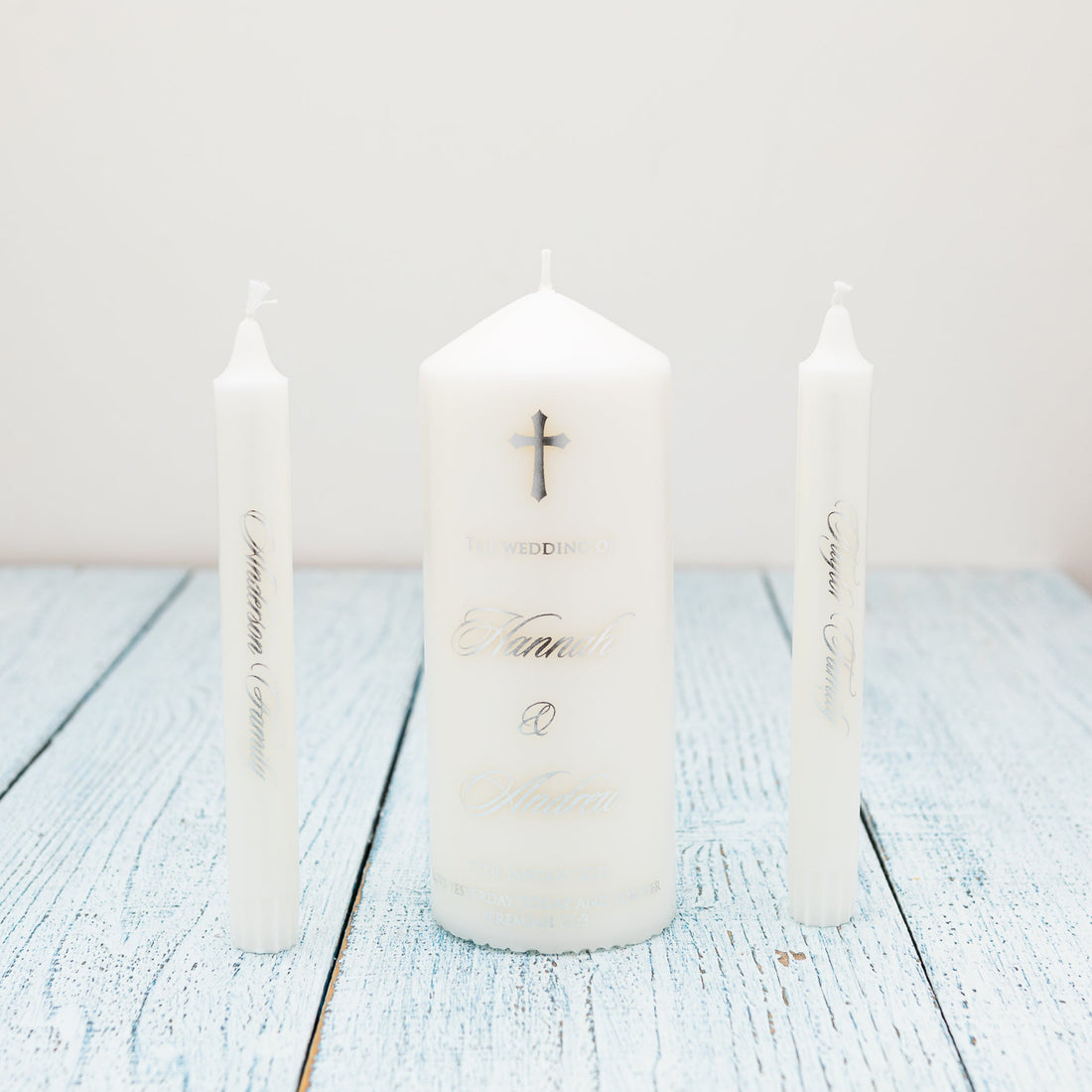 Personalised Silver Foil Wedding Candle, Wedding Unity Candles - Personalised Candle - Younique Gifts Melbourne