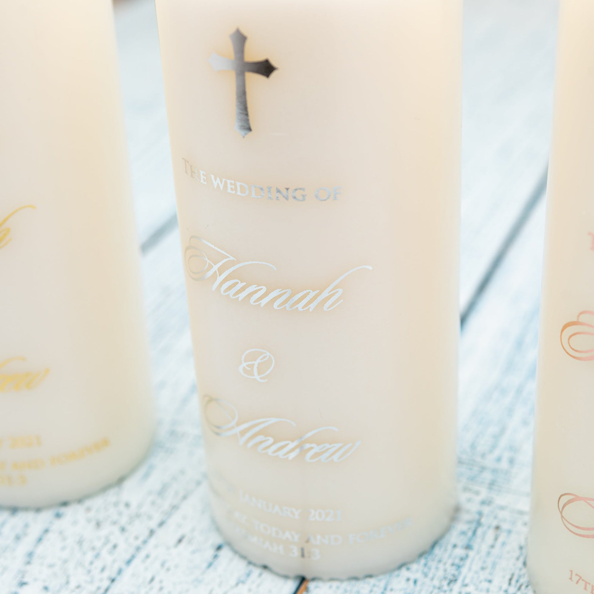 Personalised Silver Foil Wedding Candle, Wedding Unity Candles - Personalised Candle - Younique Gifts Melbourne