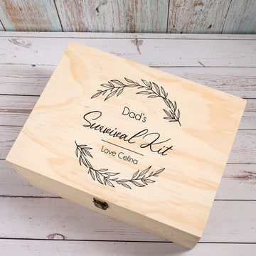 Personalised Wooden Keepsake box, Father's day Dad's survival kit - Personalised Keepsake Box - Younique Gifts Melbourne