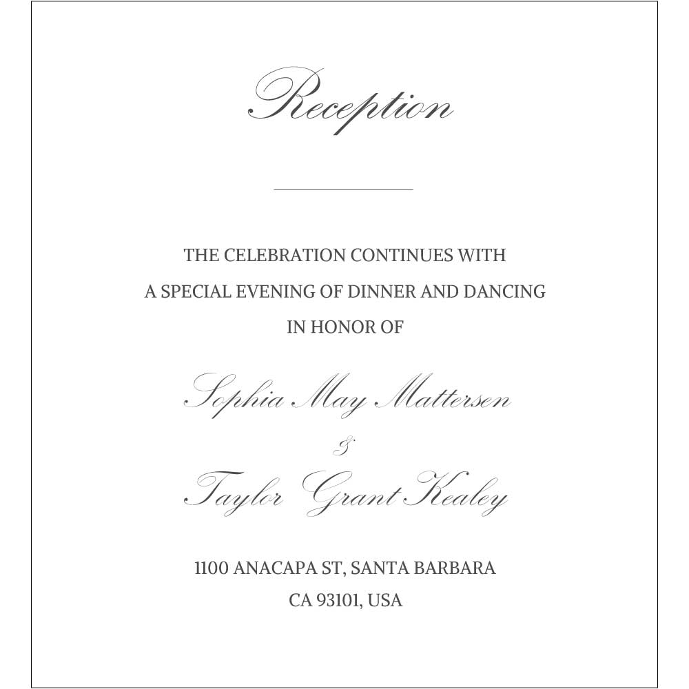 Wedding Reception Card - Share Important Details in Matching Designs (125x137mm) - Personalised - Younique Gifts Melbourne