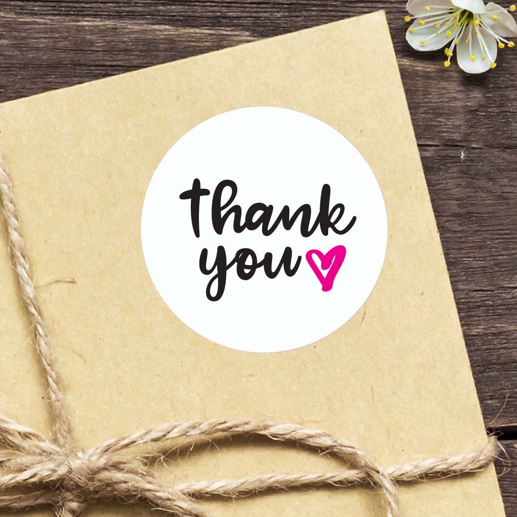 THANK YOU Labels Heart / White Round / 25mm / 10pcs - Personalised Stickers - Younique Gifts Melbourne