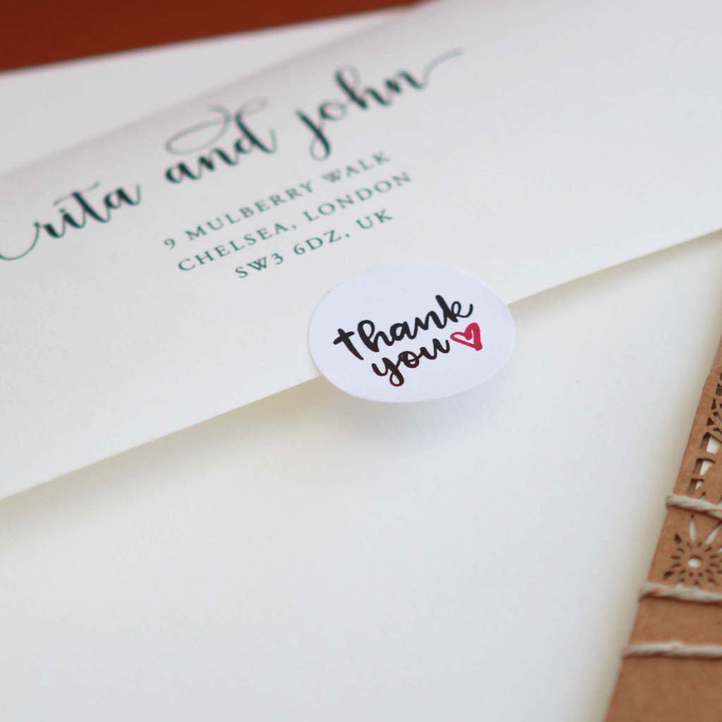THANK YOU Labels Heart / White Round / 25mm / 10pcs - Personalised Stickers - Younique Gifts Melbourne