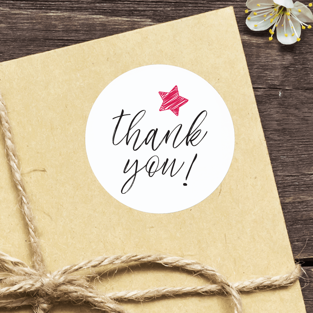 THANK YOU Labels Star / White Round / 25mm / 10pcs - Personalised Stickers - Younique Gifts Melbourne