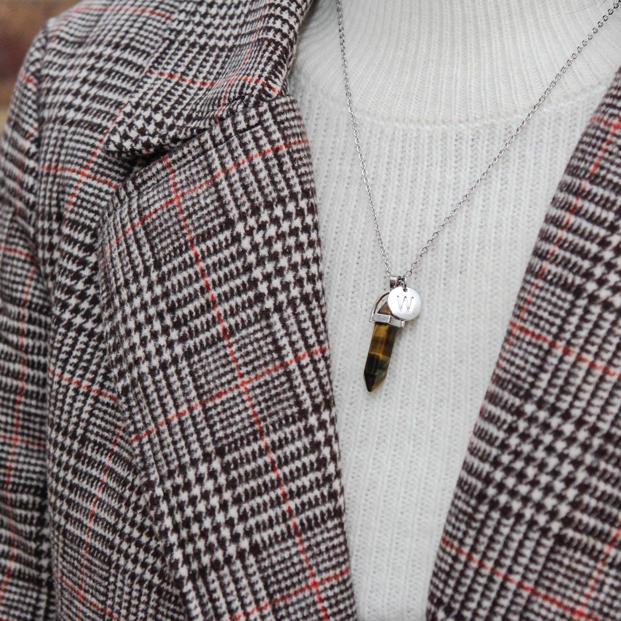 Pendant Initial Necklace, Crystal Pendant Necklace, Healing Stone, Chakra Stone