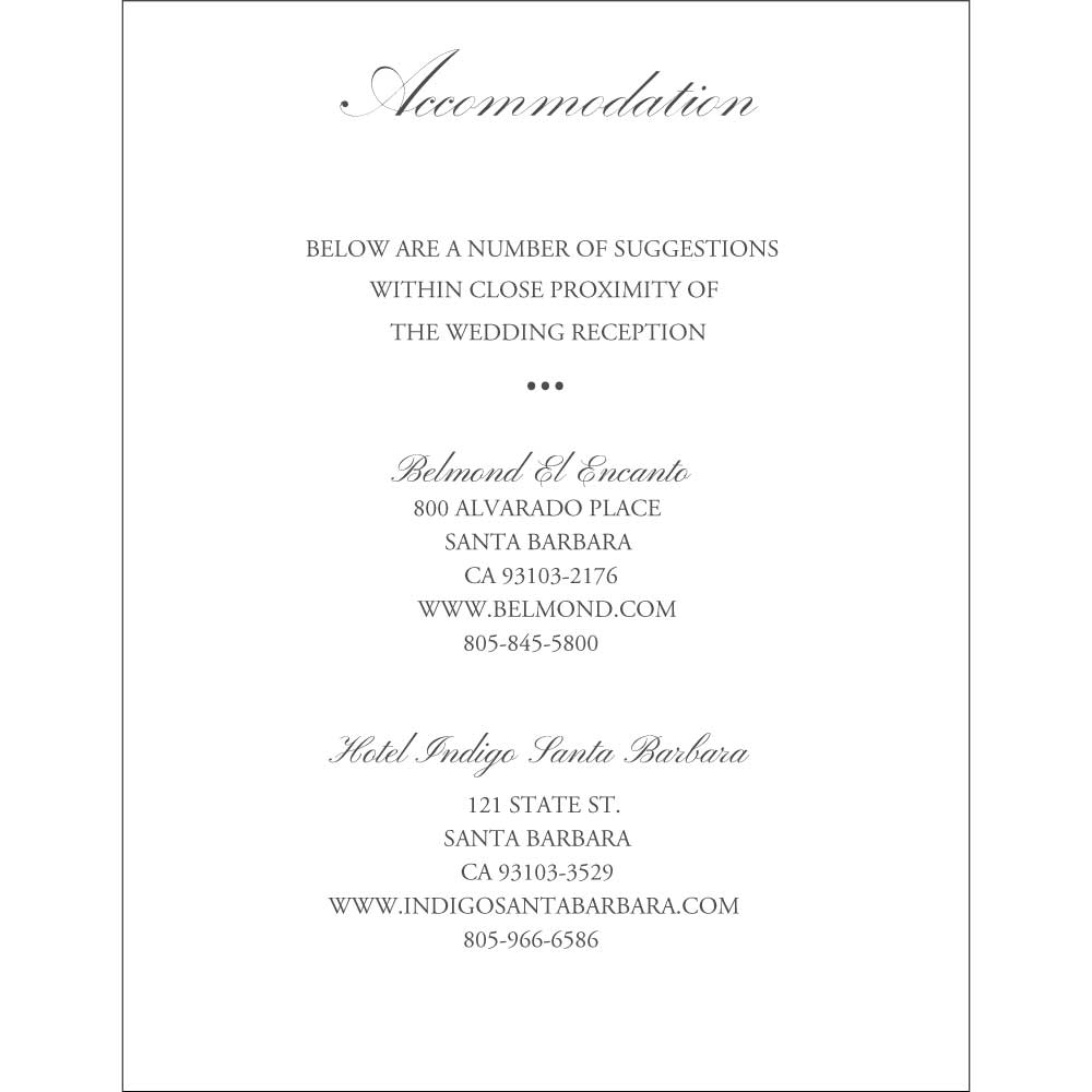 Wedding Invitations - Accommodation Card - Personalised Accommodations - Younique Gifts Melbourne