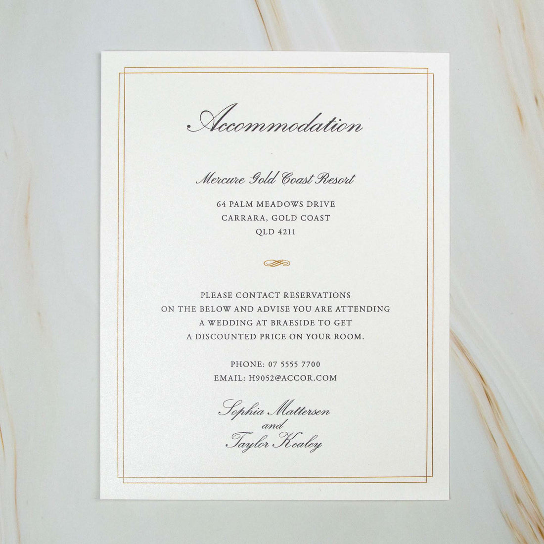 Wedding Invitations - Accommodation Card - Personalised Accommodations - Younique Gifts Melbourne