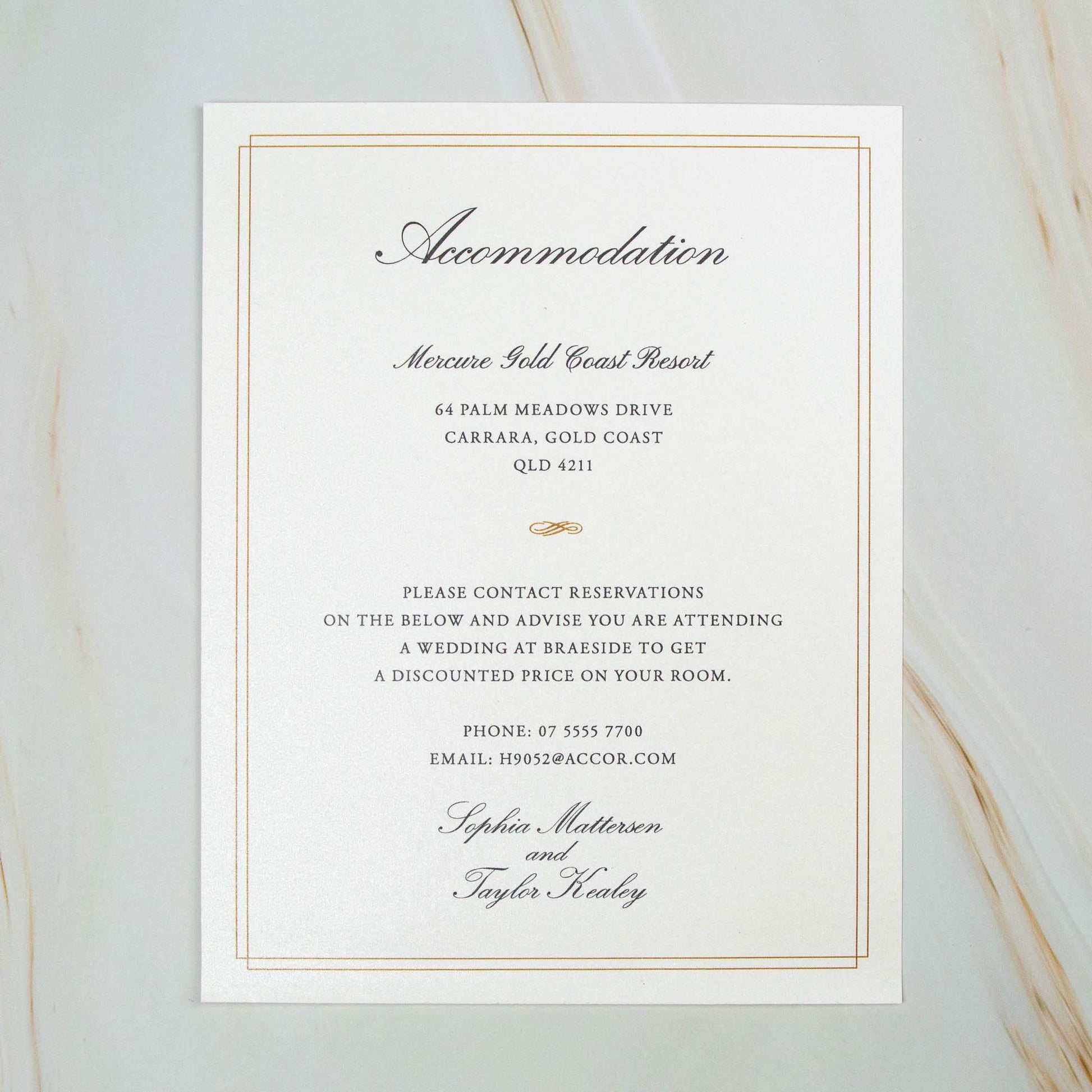 Wedding Invitations - Accommodation Card - Personalised Accommodations - Younique Gifts Melbourne