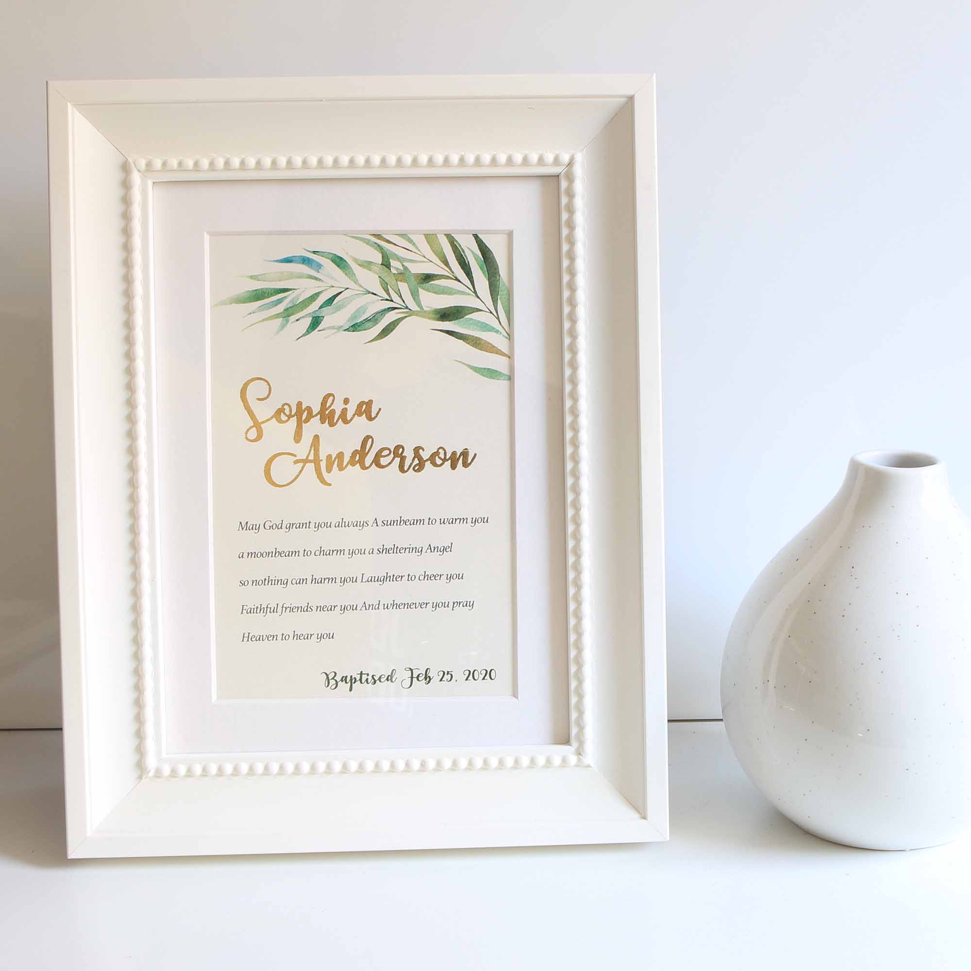 Baptism Gift, Personalised name and date, Baptism Prayer, Perfect Christening gift Frame White New
