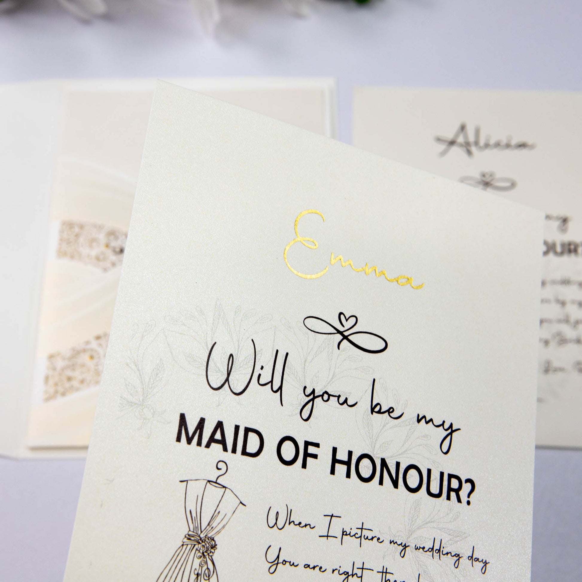 Will you be my bridesmaid, maid of honour card in modern design delicate laser cut pocket - Personalised bridesmaid proposal card - Younique Gifts Melbourne