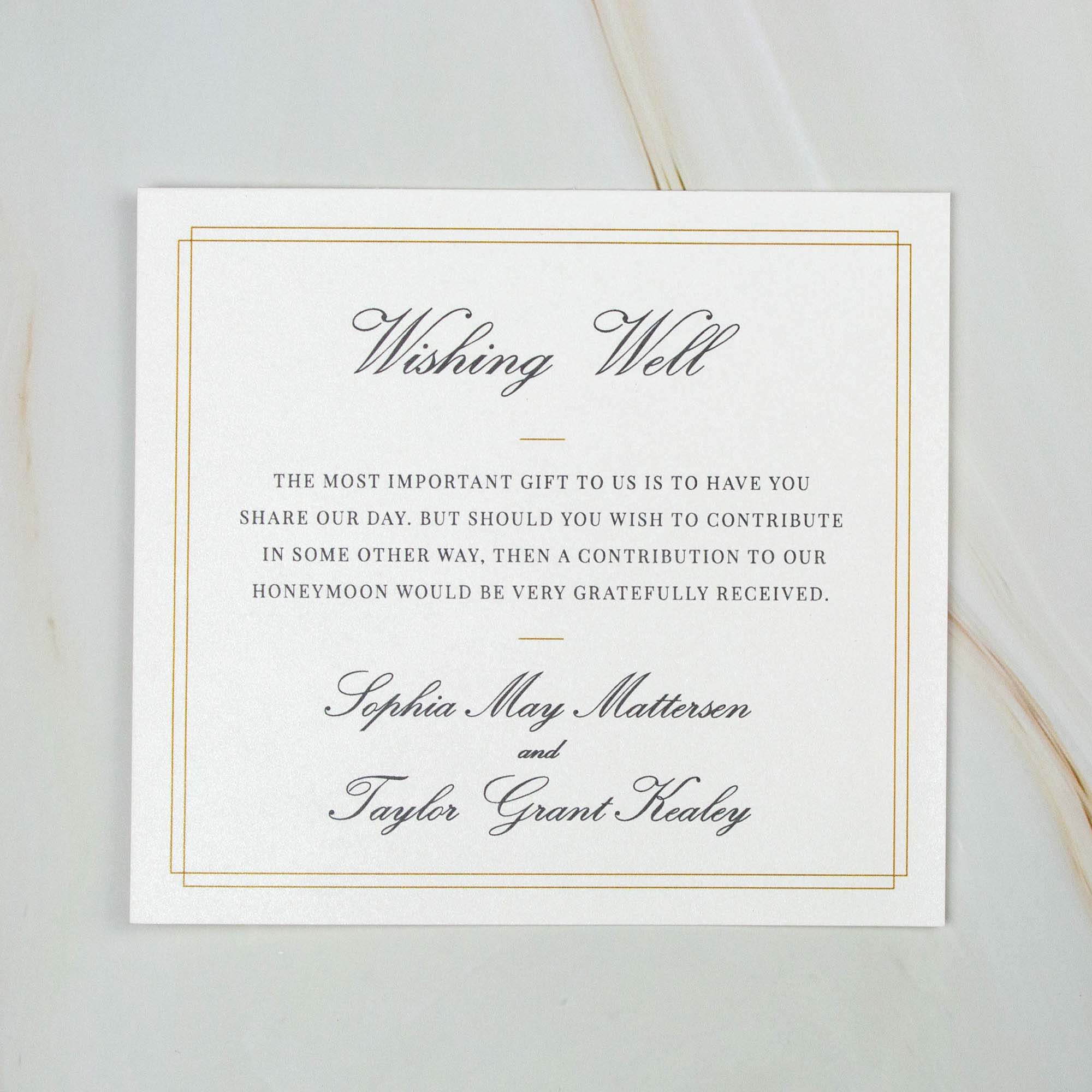 Wedding Wishing Well & Registry Cards - Elegant Gift Requests - Personalised - Younique Gifts Melbourne
